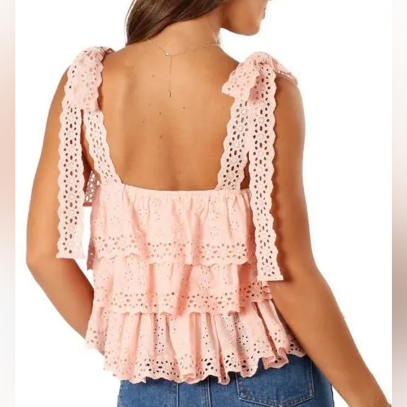 Petal & Pup Pink Eyelet Tanya Tank, Tiered Ruffle Cami, XS/S, Cropped, Babydoll - Picture 2 of 11